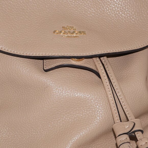 Coach Pebbled Leather Drawstring Backpack Taupe Beige - Picture 12 of 16